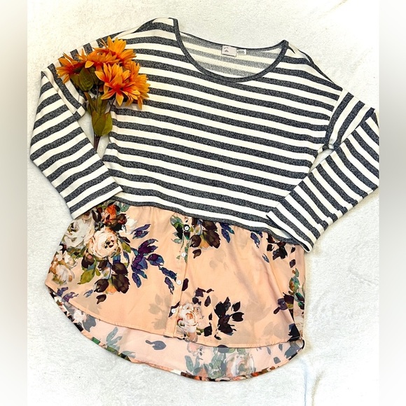 Anthropologie Postmark Ginny Stripe & Floral Layered Blouse - Medium - Picture 1 of 9